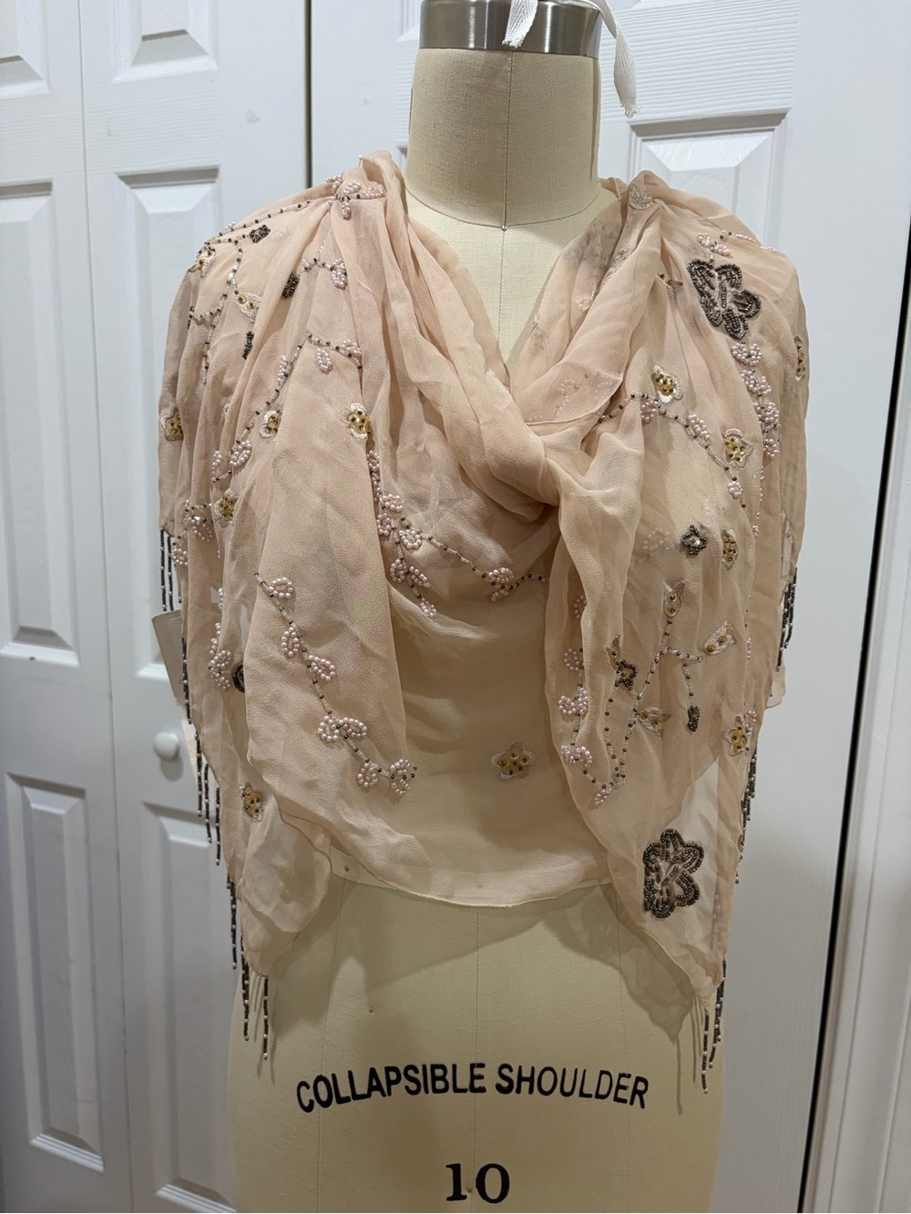 Designed Sue Wong Embellished Sheer Scarf Shawl Large Lace Sequins 17ʼʼ*75ʼʼ